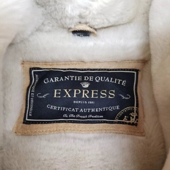 ✅Express Luxuries Faux Fur Lined Tan Genuine Leather Jacket Womens M Coat - Picture 2 of 12